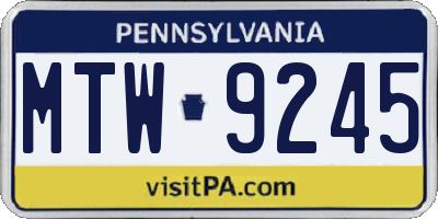 PA license plate MTW9245