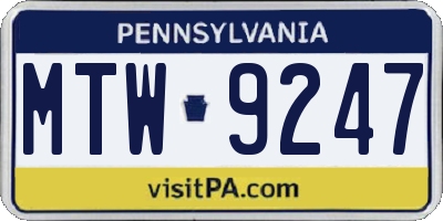 PA license plate MTW9247