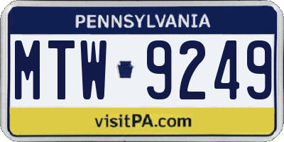 PA license plate MTW9249