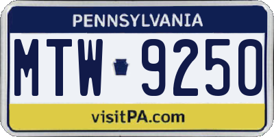PA license plate MTW9250