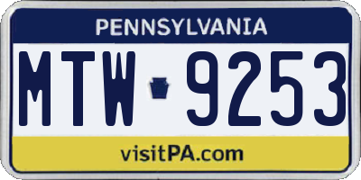PA license plate MTW9253
