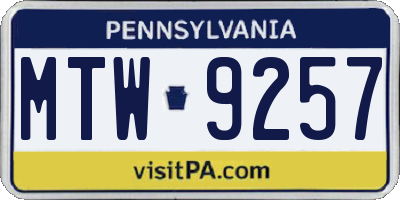 PA license plate MTW9257