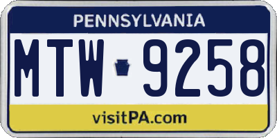 PA license plate MTW9258