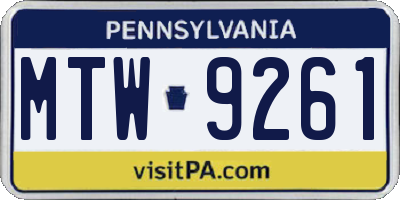PA license plate MTW9261