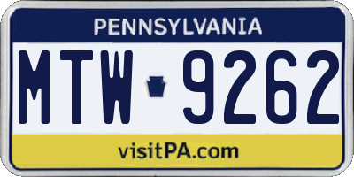 PA license plate MTW9262