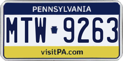 PA license plate MTW9263