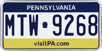 PA license plate MTW9268