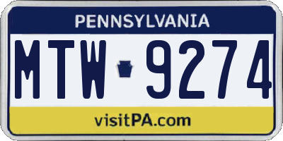 PA license plate MTW9274