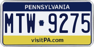 PA license plate MTW9275