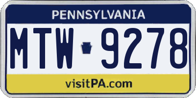 PA license plate MTW9278