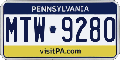 PA license plate MTW9280