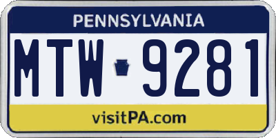 PA license plate MTW9281