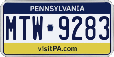 PA license plate MTW9283