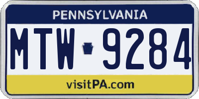 PA license plate MTW9284