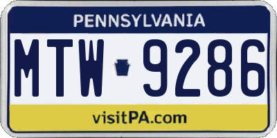 PA license plate MTW9286