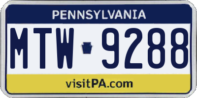 PA license plate MTW9288