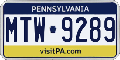 PA license plate MTW9289