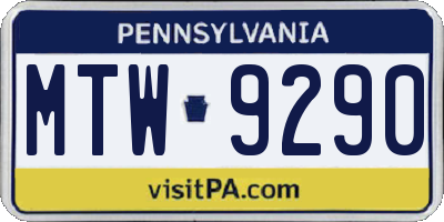PA license plate MTW9290