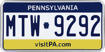 PA license plate MTW9292