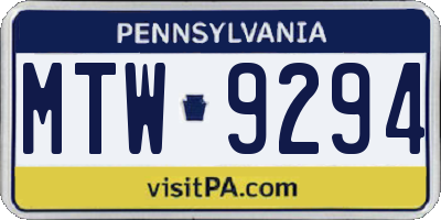 PA license plate MTW9294