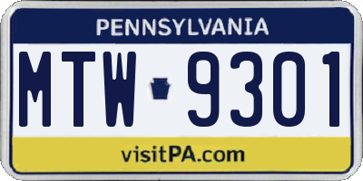 PA license plate MTW9301