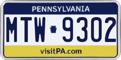PA license plate MTW9302