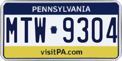 PA license plate MTW9304
