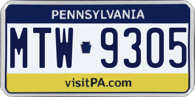 PA license plate MTW9305