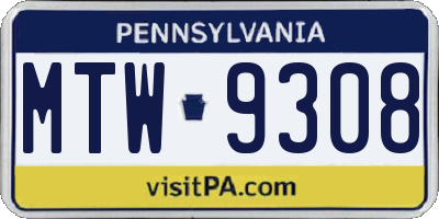 PA license plate MTW9308