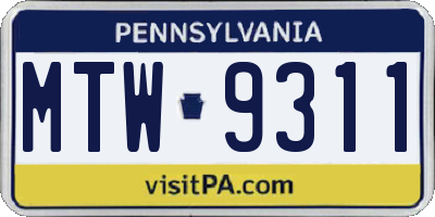 PA license plate MTW9311