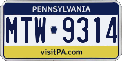 PA license plate MTW9314