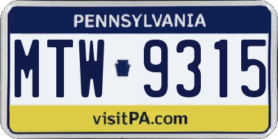 PA license plate MTW9315