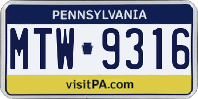 PA license plate MTW9316