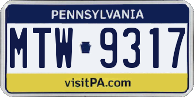 PA license plate MTW9317