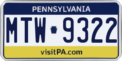 PA license plate MTW9322