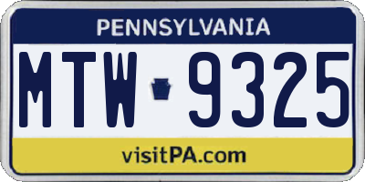 PA license plate MTW9325
