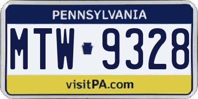 PA license plate MTW9328