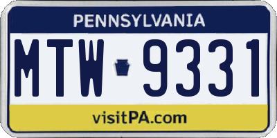 PA license plate MTW9331