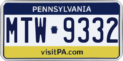 PA license plate MTW9332