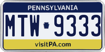 PA license plate MTW9333