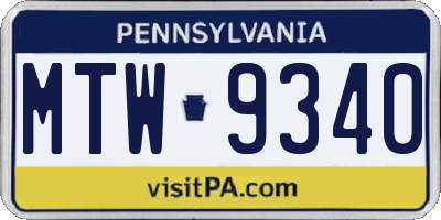 PA license plate MTW9340
