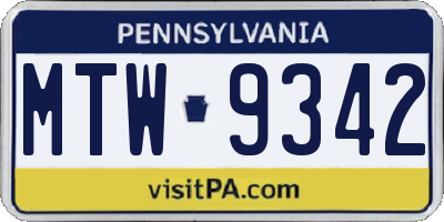 PA license plate MTW9342