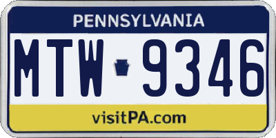PA license plate MTW9346