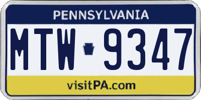 PA license plate MTW9347