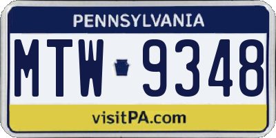 PA license plate MTW9348