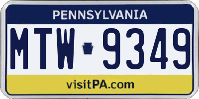 PA license plate MTW9349
