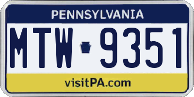PA license plate MTW9351