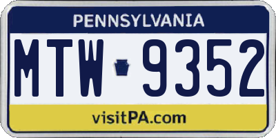 PA license plate MTW9352