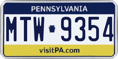 PA license plate MTW9354