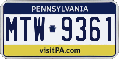 PA license plate MTW9361